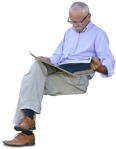 Elderly reading a newspaper sitting  (3486) - miniature