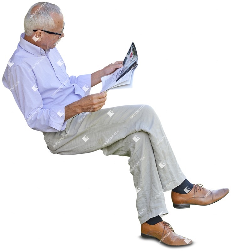 Elderly reading a newspaper sitting people png (3752)