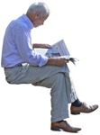 Elderly reading a newspaper sitting  (2858) - miniature