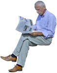 Elderly reading a newspaper sitting people png (2726) - miniature