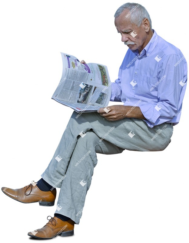 Elderly reading a newspaper sitting people png (2859)