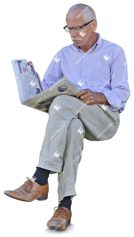 Elderly reading a newspaper sitting people png (3651)