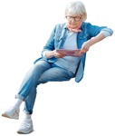 Elderly reading a newspaper sitting people png (4802) - miniature