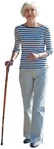 People cut outs elderly Caucasian woman walking with a cane - miniature
