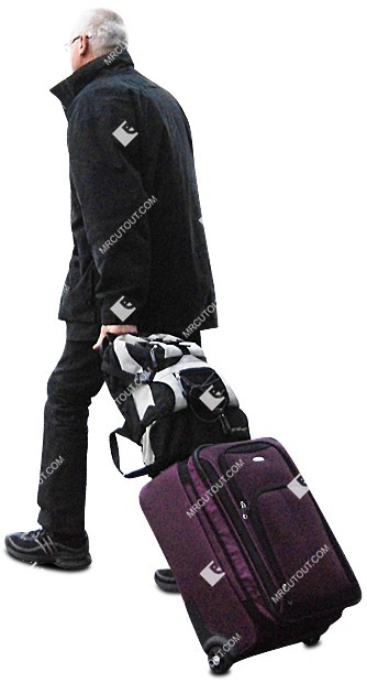 Elderly with a baggage walking person png (706)
