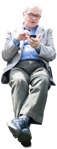 Elderly with a smartphone sitting png people (4354) - miniature
