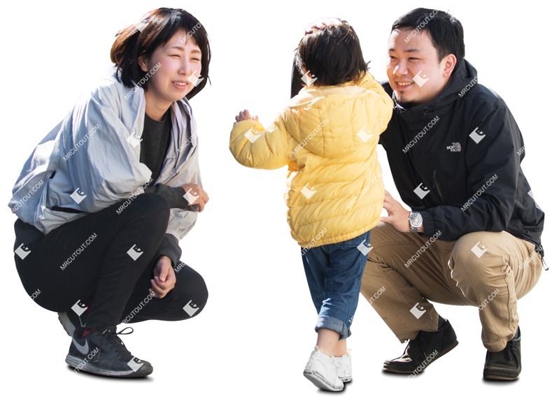 Asian parents playing with their child - family png