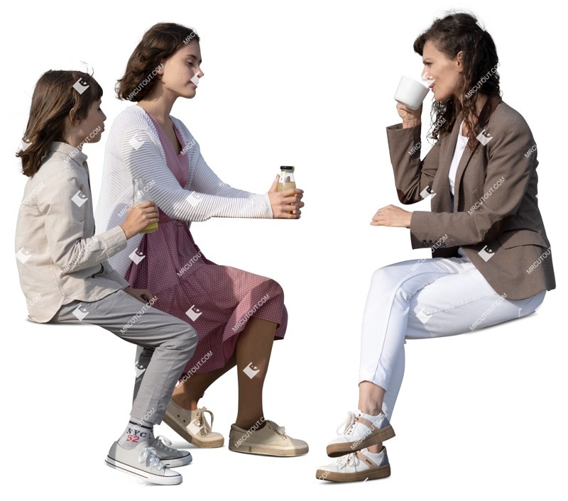 Family drinking coffee person png (12308)