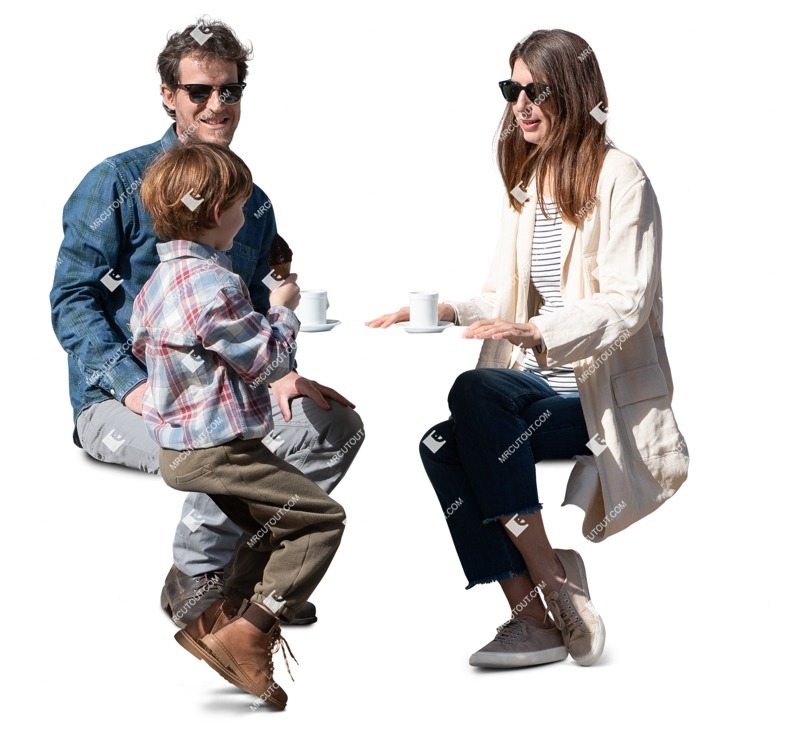 Family drinking coffee people png (15611)