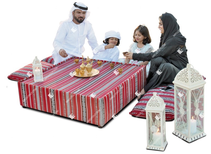 Family eating seated cut out people (6814)
