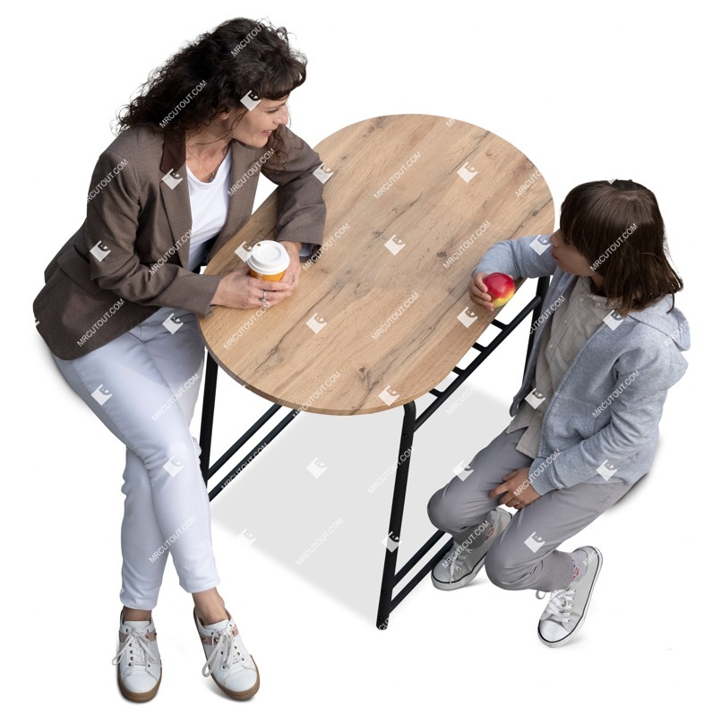 Family eating seated people png (13611)