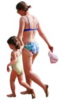 Family in a swimsuit walking cut out people (7875) - miniature