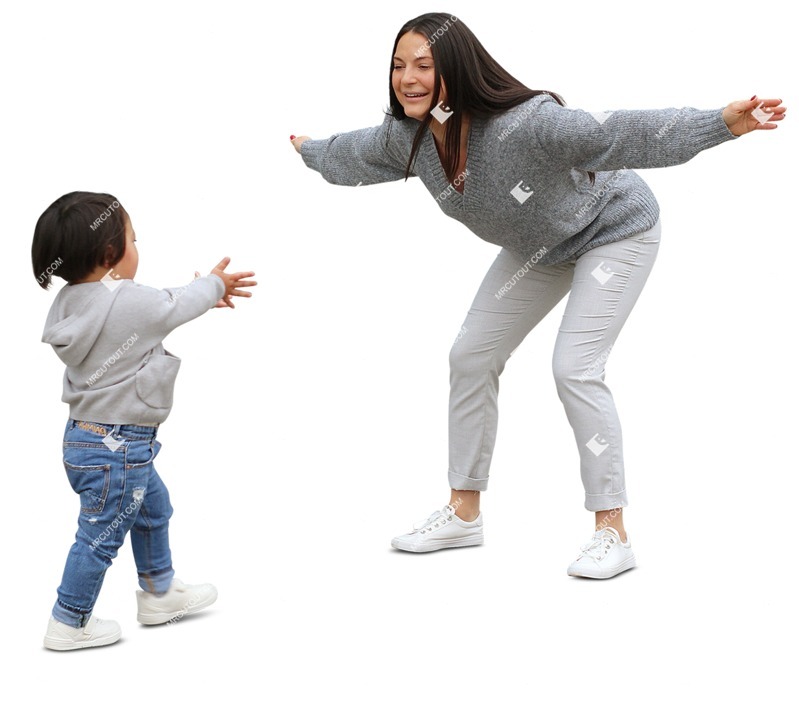 Family playing people cutouts (10888)