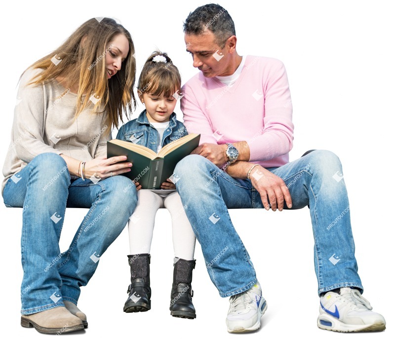 Family reading a book sitting person png (3704)