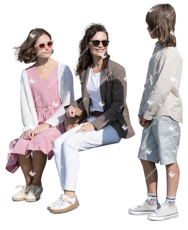 Family standing and sitting cut out people (12307)