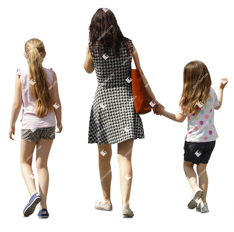 Family walking, a mother with two daughters cutout - human png