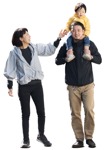 People walking Asian family with a baby on shoulders photoshop people - miniature