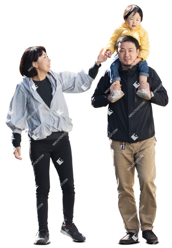 People walking Asian family with a baby on shoulders photoshop people
