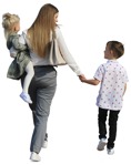 Family walking on a sunny day - a mother with children people cutouts - miniature
