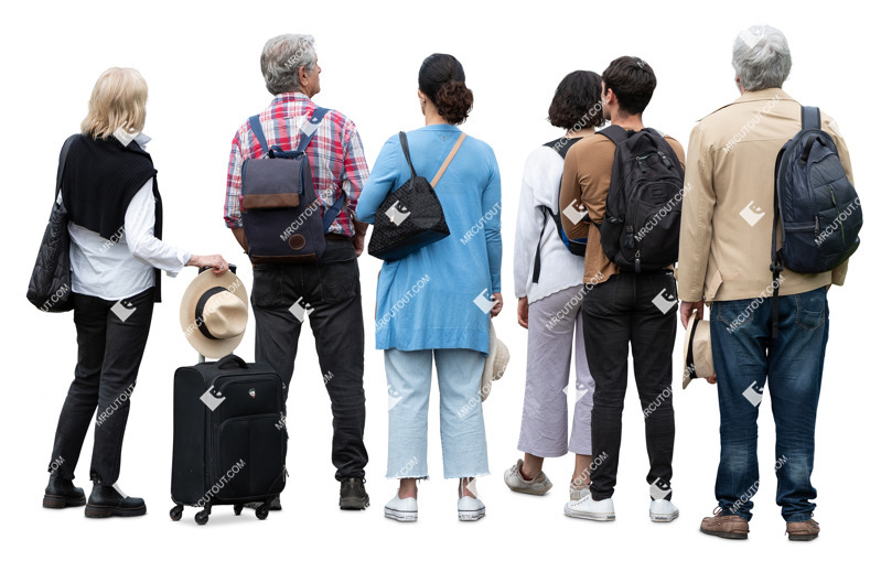 Family with a baggage standing people png (20396)