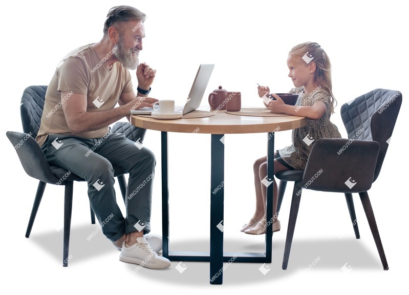 Family with a computer eating seated people png (11679)