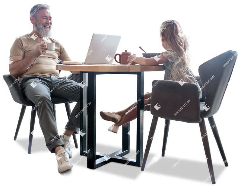 Family with a computer eating seated people png (11678)