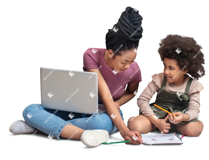 Family with a computer learning people png (12246)