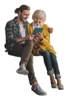 Family with a smartphone walking  (7983) - miniature