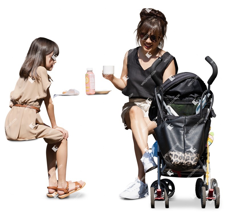Family with a stroller drinking people png (16395)