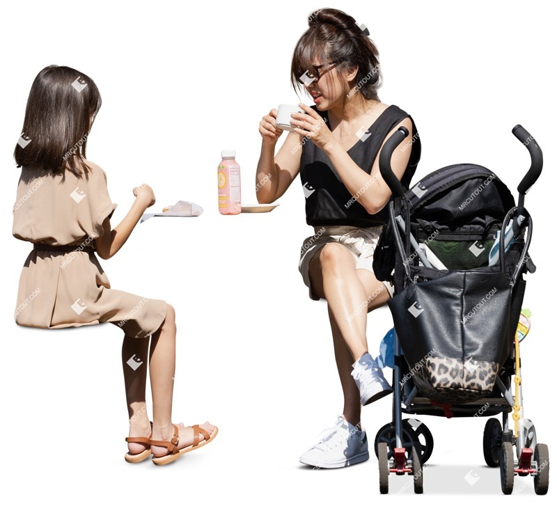 Family with a stroller drinking people png (16833)