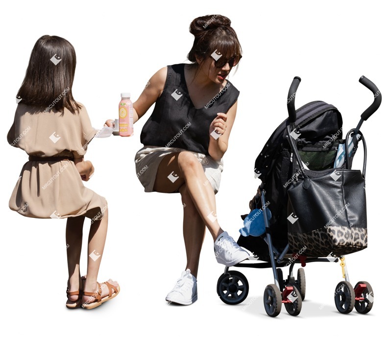 Family with a stroller drinking people png (16396)