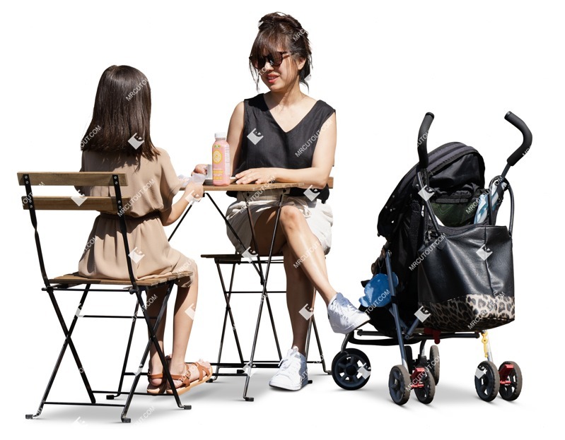 Family with a stroller drinking people png (18254)