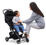 Family with a stroller sitting  (9107) - miniature