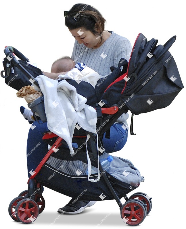 Family with a stroller sitting people png (11106)