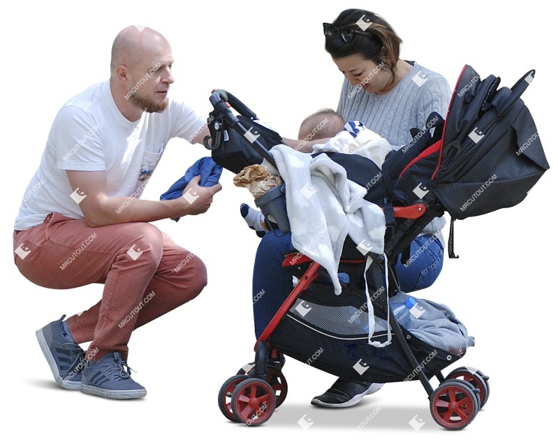 Family with a stroller sitting people png (11531)
