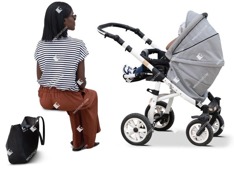 Family with a stroller sitting human png (16358)