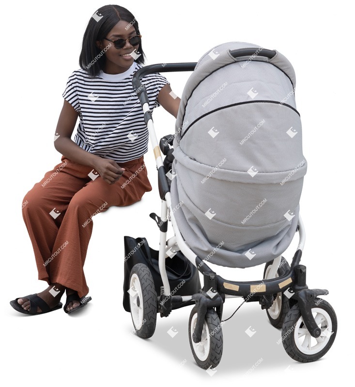 Family with a stroller sitting human png (16450)