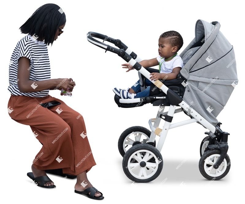 Family with a stroller sitting human png (15633)