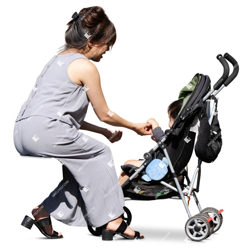 Family with a stroller sitting people png (16489)