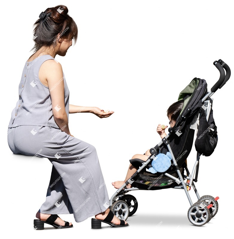 Family with a stroller sitting people png (16490)