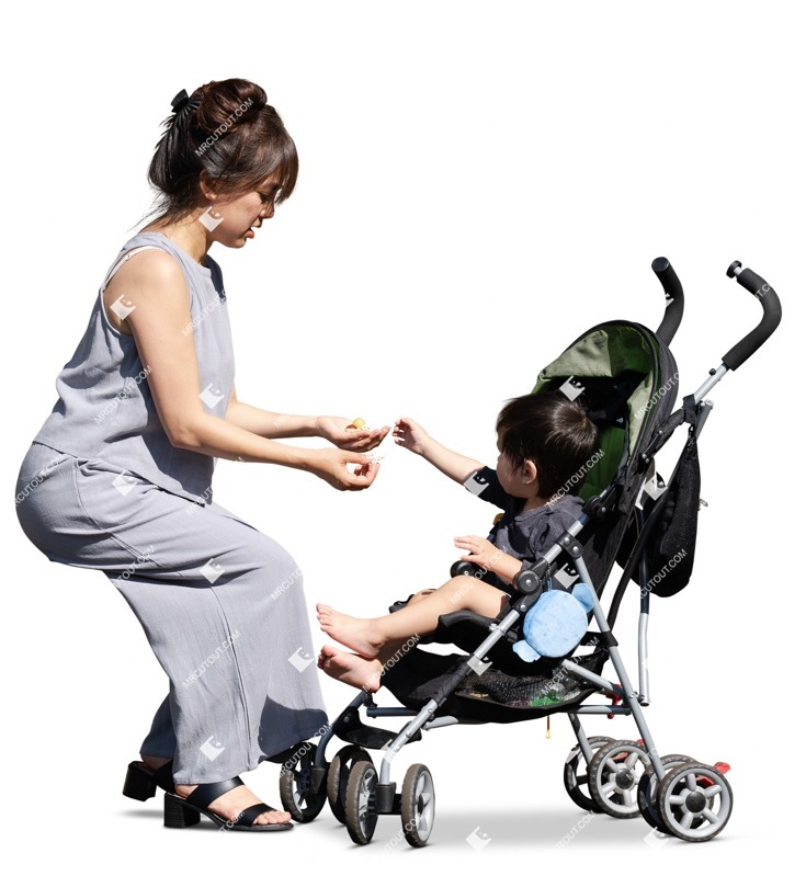 Family with a stroller sitting people png (16491)