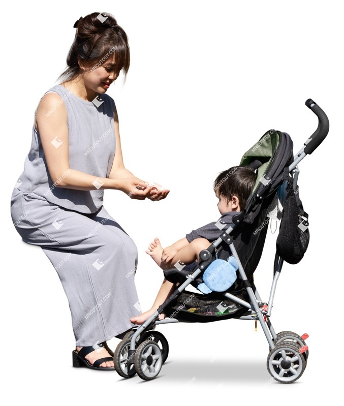 Family with a stroller sitting people png (16492)