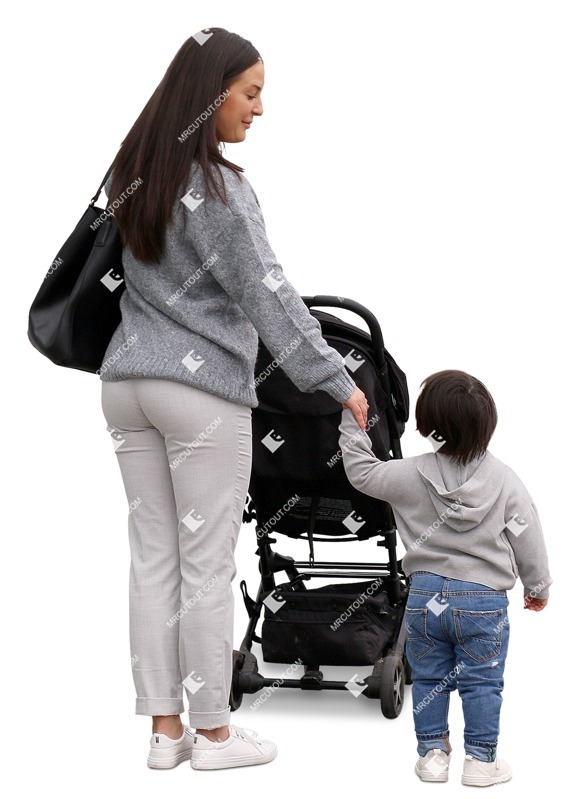 Family with a stroller standing person png (9859)