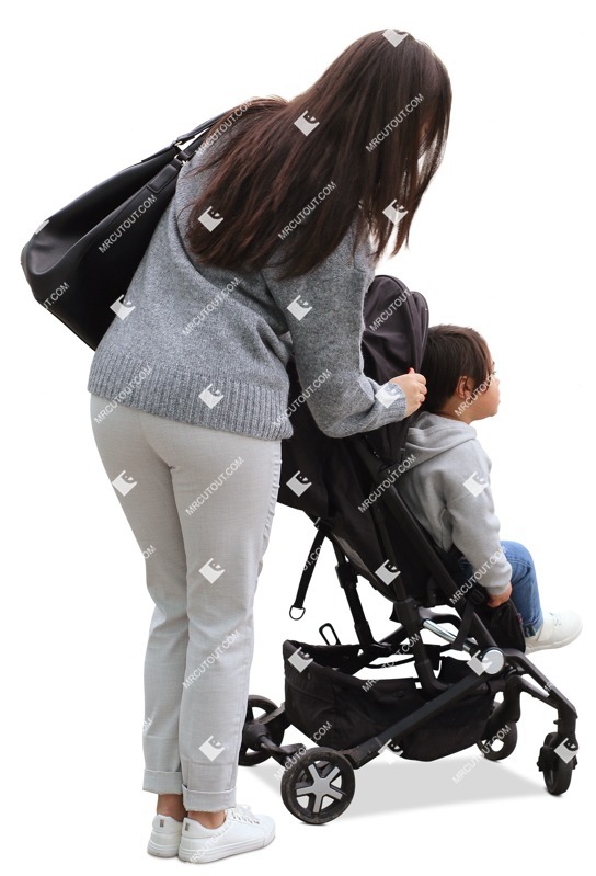 Family with a stroller standing people png (11454)