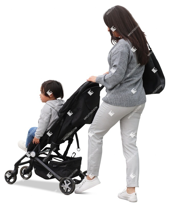Family with a stroller standing people png (11453)