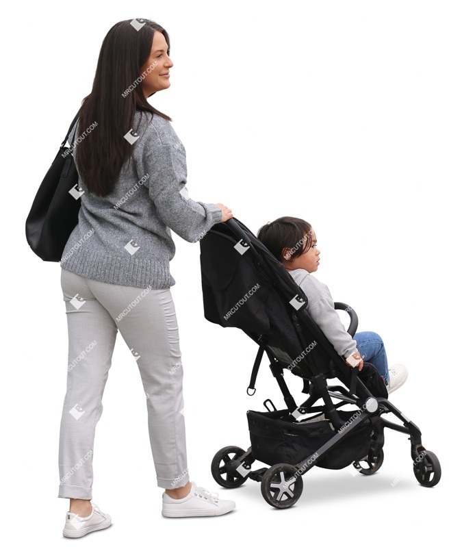 Family with a stroller standing people png (11452)