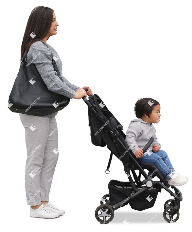 Family with a stroller standing people png (11448)