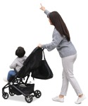Family with a stroller standing people png (11447) - miniature