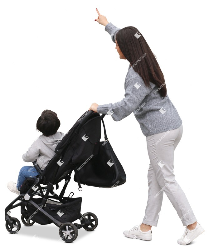 Family with a stroller standing people png (11447)