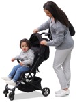 Family with a stroller standing  (13909) - miniature